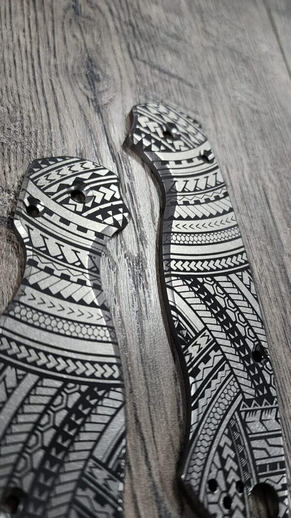 Maori Tattoo - Spyderco PM2 TI - Tamoko Deep Laser Engraved Titanium PM2 Knife Scales - Flytanium - Knife & Hardware Optional