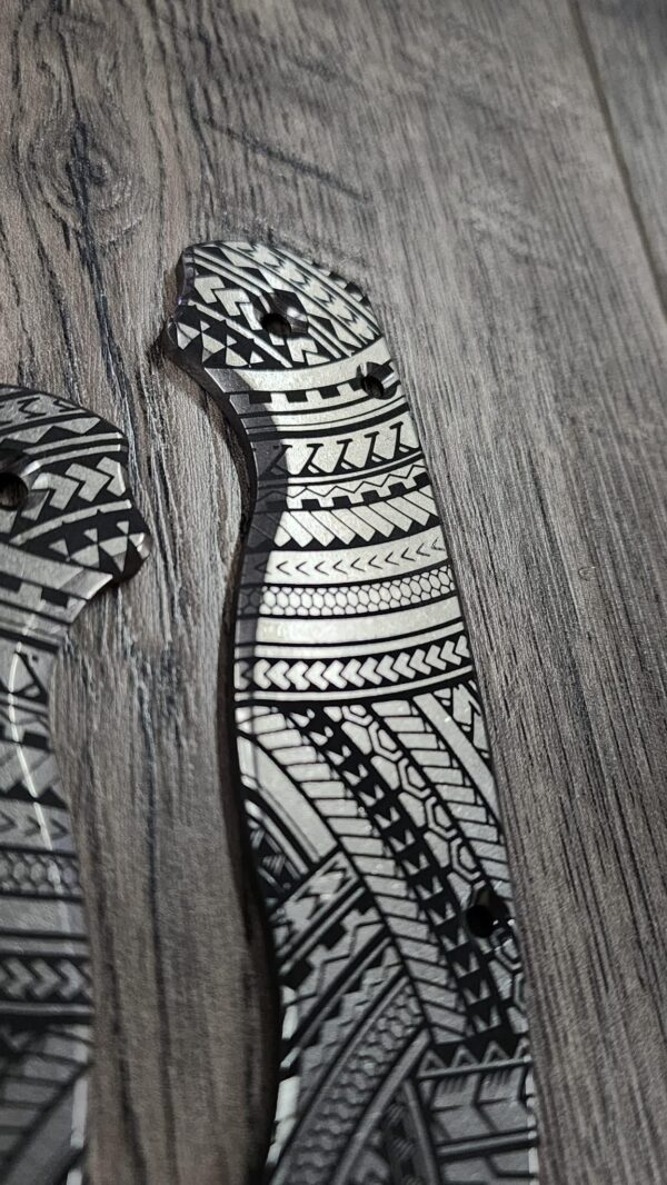 Maori Tattoo - Spyderco PM2 TI - Tamoko Deep Laser Engraved Titanium PM2 Knife Scales - Flytanium - Knife & Hardware Optional