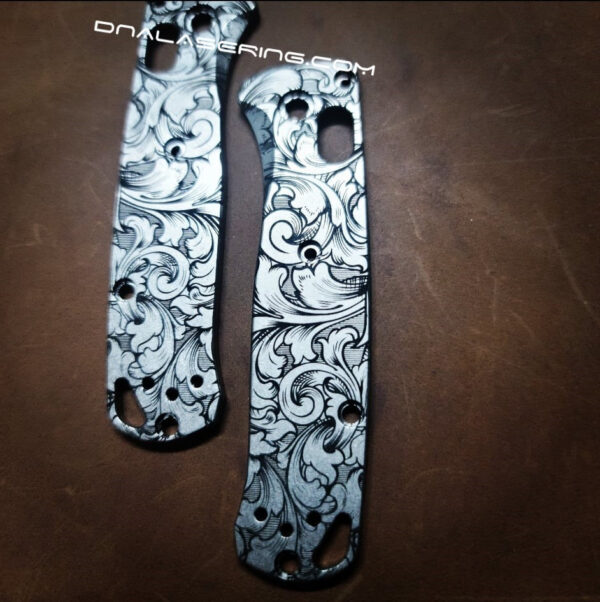 Leaf Scroll - MINI Benchmade Bugout - Deep Laser Engraved Titanium Scales - EDC Gear *Scales Only*