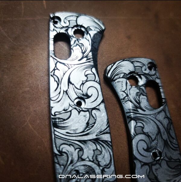 Leaf Scroll - MINI Benchmade Bugout - Deep Laser Engraved Titanium Scales - EDC Gear *Scales Only*