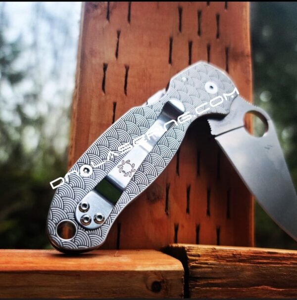 il_fullxfull.3820881118_rx8q.jpg Seigaiha Pattern - Spyderco PM3 - Engraved PM3 Titanium Knife Scales - Paramilitary 3 EDC Gear *Scales Only*