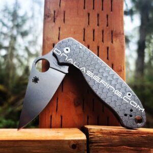 il_fullxfull.3868400087_j4dq.jpg Seigaiha Pattern - Spyderco PM3 - Engraved PM3 Titanium Knife Scales - Paramilitary 3 EDC Gear *Scales Only*