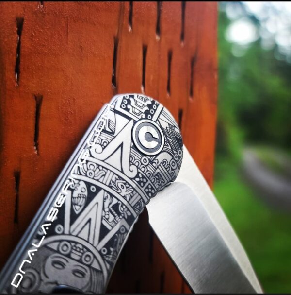 il_fullxfull.3888610388_d51v.jpg Civivi Elementum - Aztec Calendar - Deep Laser Engraved Titanium Knife Scales - EDC Gear - Knife Install Optional