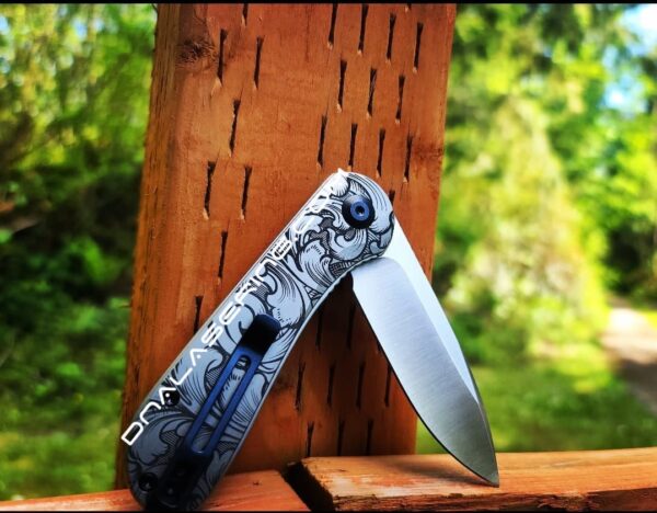 il_fullxfull.3888614166_q1x4.jpg Civivi Elementum - Leaf Scroll - Deep Laser Engraved Titanium Knife Scales - EDC Gear - Knife Install Optional