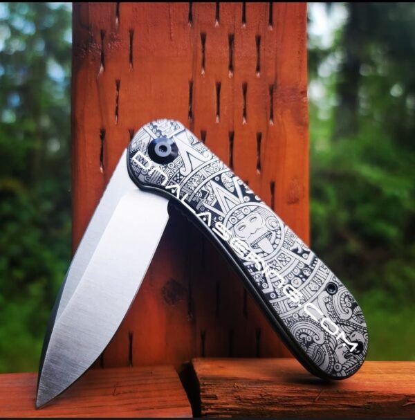 il_fullxfull.3936107663_i5yj.jpg Civivi Elementum - Aztec Calendar - Deep Laser Engraved Titanium Knife Scales - EDC Gear - Knife Install Optional