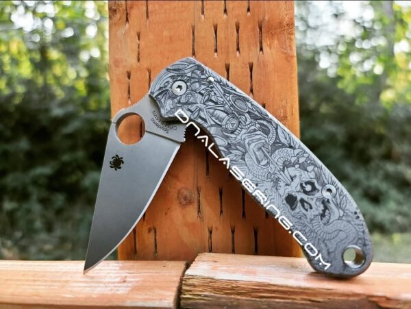 il_fullxfull.4153862902_e185.jpg The Undying - Spyderco PM3 TI - Deep Laser Engraved Titanium Knife Scales - Paramilitary 3 - Optional Hardware & Knife Install