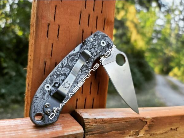 il_fullxfull.4201515571_62k6.jpg The Undying - Spyderco PM3 TI - Deep Laser Engraved Titanium Knife Scales - Paramilitary 3 - Optional Hardware & Knife Install