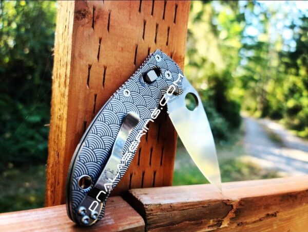 il_fullxfull.4227023295_lpqn.jpg Seigaiha - Japanese Waves - Spyderco Manix 2 - Deep Fiber Laser Engraved Titanium Scales - EDC Gear *Knife Install Optional* Flytanium Gear