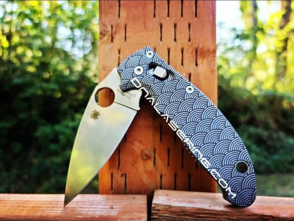 il_fullxfull.4227025431_nsfx.jpg Seigaiha - Japanese Waves - Spyderco Manix 2 - Deep Fiber Laser Engraved Titanium Scales - EDC Gear *Knife Install Optional* Flytanium Gear