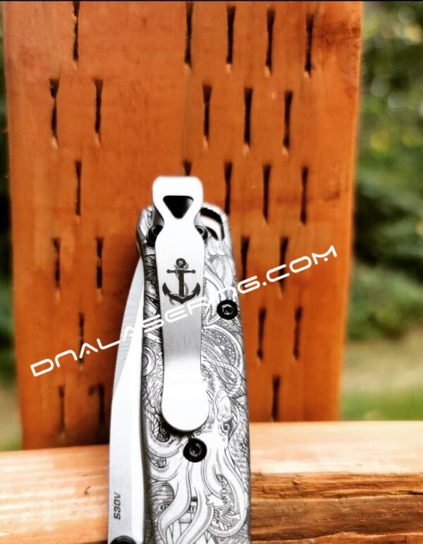 il_fullxfull.4238639435_cg18.jpg Kraken VS Pirate Ship - MINI Benchmade - Engraved Titanium Scales - EDC Gear Flytanium Gear
