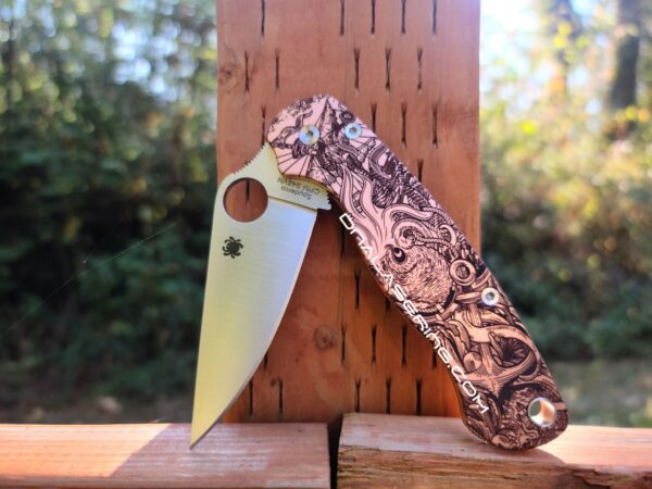 il_fullxfull.4300524809_1lju.jpg Spyderco PM2 Copper - Kraken VS Pirate Ship - Fiber Laser Deep Engraved - Copper Knife Scales - EDC Gear - Knife & Hardware Optional
