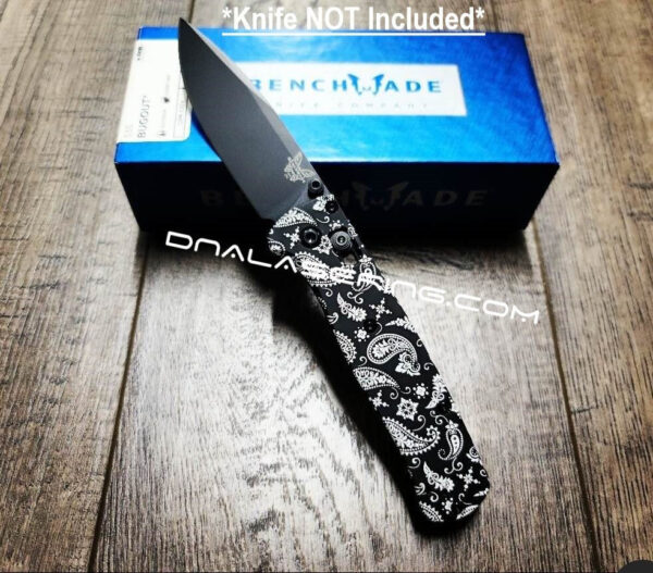 il_fullxfull.4581452035_abq6.jpg Paisley Bandana Pattern - Benchmade Bugout - Laser Engraved Scales - Black Cerakote - Aluminum - Scales/Handles Only *Optional Hardware*