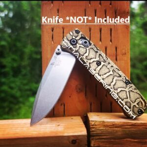 il_fullxfull.4611863664_8rzx.jpg Snakeskin - Reptile Pattern - MINI Benchmade Bugout Brass - Deep Laser Engraved Brass Scales - Flytanium Gear *Scales / Knife handles Only*