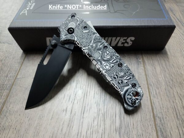 il_fullxfull.4612561897_1h5k.jpg Viking Runes - Nordic - Celtic Design- Demko AD 20.5 - Laser Engraved Aluminum Scales - Anodized Black - EDC Gear