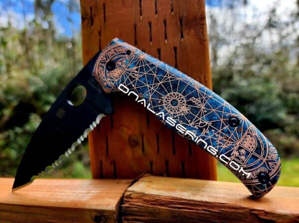 il_fullxfull.4770427516_a1mn.jpg Shipwreck Patina - Goonies Map - Spyderco Shaman - Laser Engraved Copper Knife Scales - Flytanium *Optional Knife Install*
