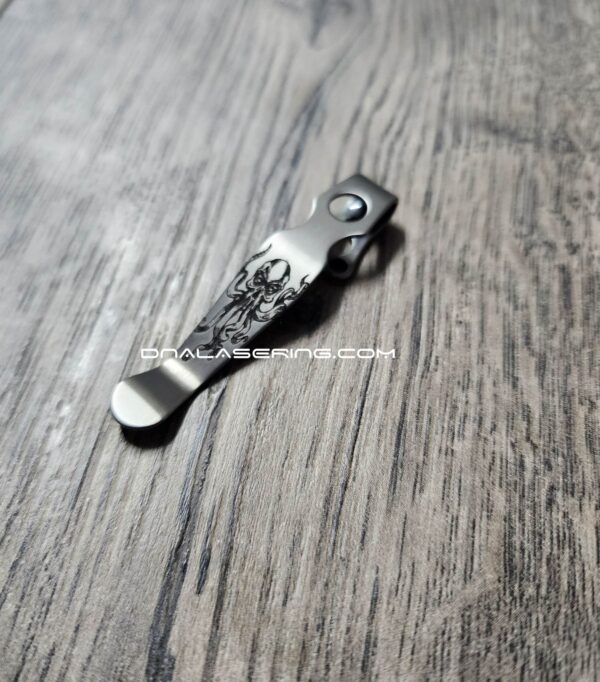 il_fullxfull.5019625213_emv8.jpg LynchNW Spyderco Shaman - Kraken - Deep Laser Engraved Titanium - Deep Carry Pocket Knife Clip - Satin or Sandwashed Finish