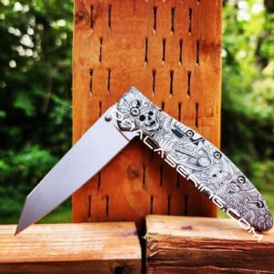 Japanese Warrior - Samurai Skull - Kershaw Random Leek Framelock - Deep Fiber Laser Engraving - EDC Gear - Complete Knife