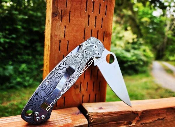 Damascus Pattern - Spyderco PM2 - Fiber Laser Deep Engraved - Titanium Knife Scales - EDC Gear - Knife & Hardware Optional Flytanium Gear