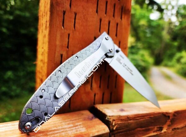 il_fullxfull.5129923171_te4w.jpg Japanese Warrior - Samurai Skull - Kershaw Random Leek Framelock - Deep Fiber Laser Engraving - EDC Gear - Complete Knife