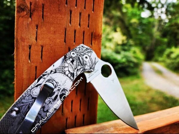 il_fullxfull.5131841817_3352.jpg Fearless Tarantula Inside Skull - Spyderco PM2 - Engraved PM2 Titanium Knife Scales - Paramilitary 2 EDC - Knife & Hardware Optional