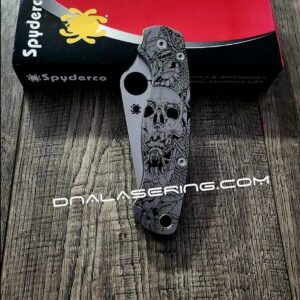 il_fullxfull.5167191314_hylc.jpg Fearless Tarantula Inside Skull - Spyderco PM2 - Engraved PM2 Titanium Knife Scales - Paramilitary 2 EDC - Knife & Hardware Optional