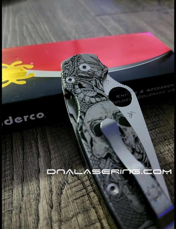 il_fullxfull.5215417199_fssb.jpg Fearless Tarantula Inside Skull - Spyderco PM2 - Engraved PM2 Titanium Knife Scales - Paramilitary 2 EDC - Knife & Hardware Optional
