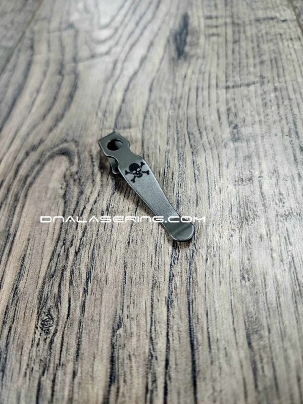 il_fullxfull.5480745543_9h2g.jpg LynchNW Spyderco Shaman - Skull & Crossbones - Laser Engraved Titanium - Deep Carry Pocket Knife Clip - Blacksmith, Satin or Sandwash Finish