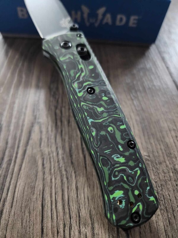 il_fullxfull.5673024646_qbzo.jpg Benchmade Bugout Electric Green Carbon Fiber Scales - No Lanyard - Deep Chamfer