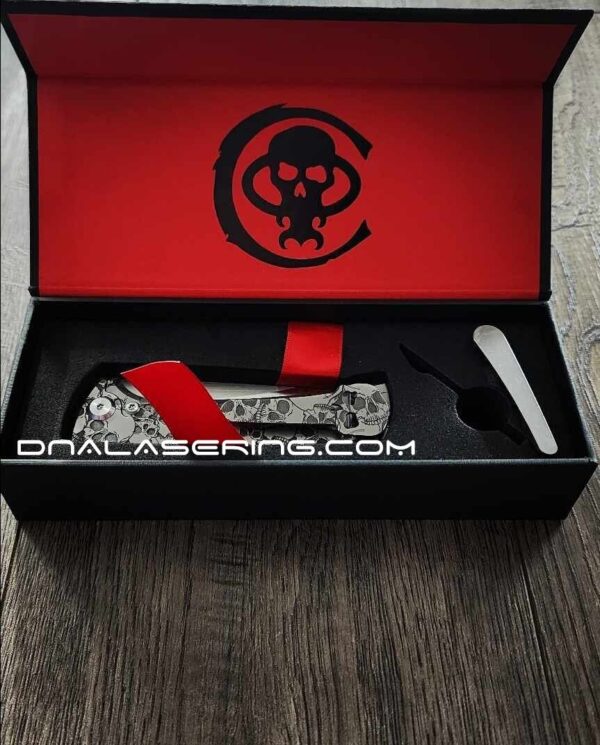 Chaves Knives Relief Engraved RCK9 With Skull Design!! Titanium - M390 steel - COMPLETE KNIFE!! With Extra clip - New in box