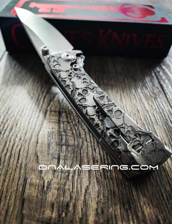 Chaves Knives Relief Engraved RCK9 With Skull Design!! Titanium - M390 steel - COMPLETE KNIFE!! With Extra clip - New in box
