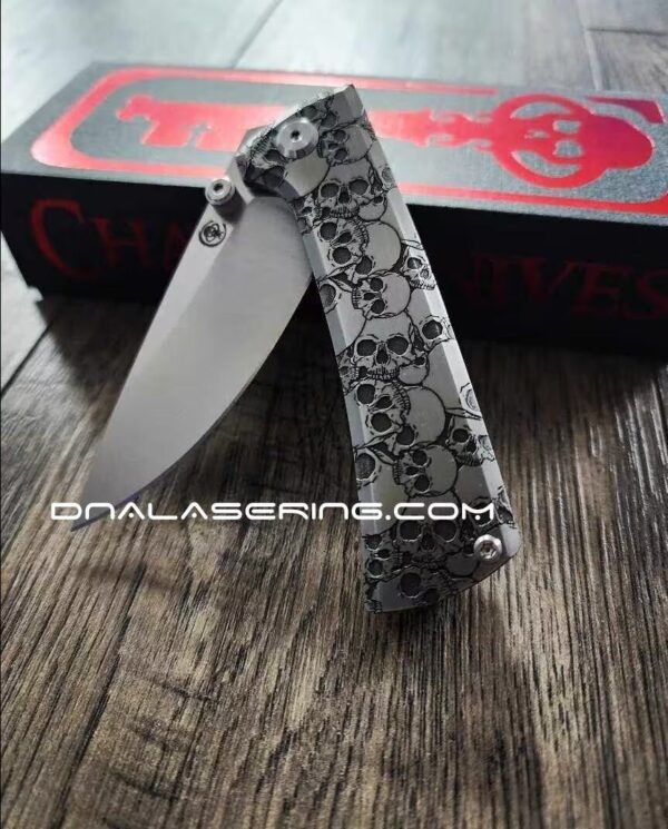 Chaves Knives Relief Engraved RCK9 With Skull Design!! Titanium - M390 steel - COMPLETE KNIFE!! With Extra clip - New in box
