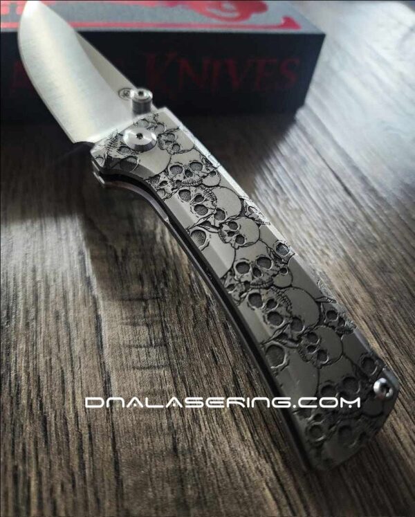 Chaves Knives Relief Engraved RCK9 With Skull Design!! Titanium - M390 steel - COMPLETE KNIFE!! With Extra clip - New in box