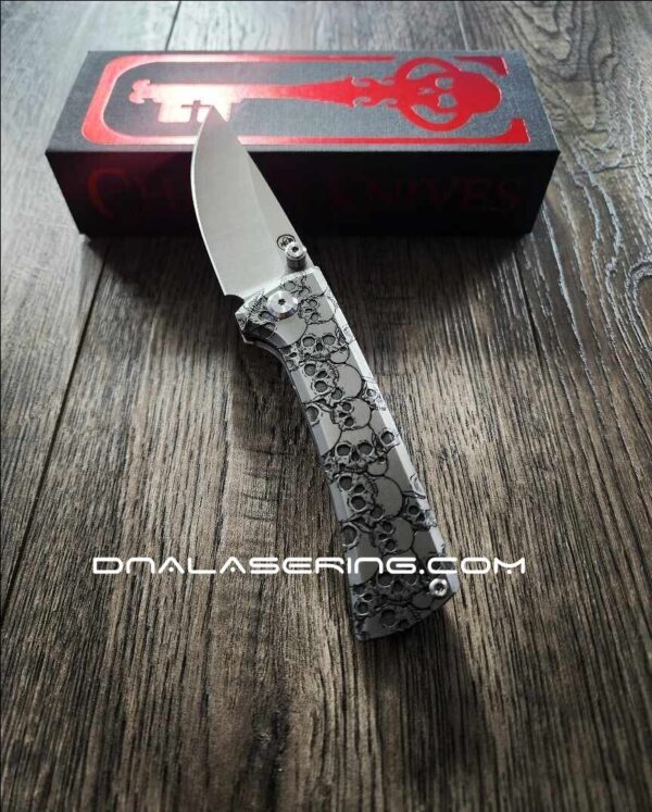 Chaves Knives Relief Engraved RCK9 With Skull Design!! Titanium - M390 steel - COMPLETE KNIFE!! With Extra clip - New in box