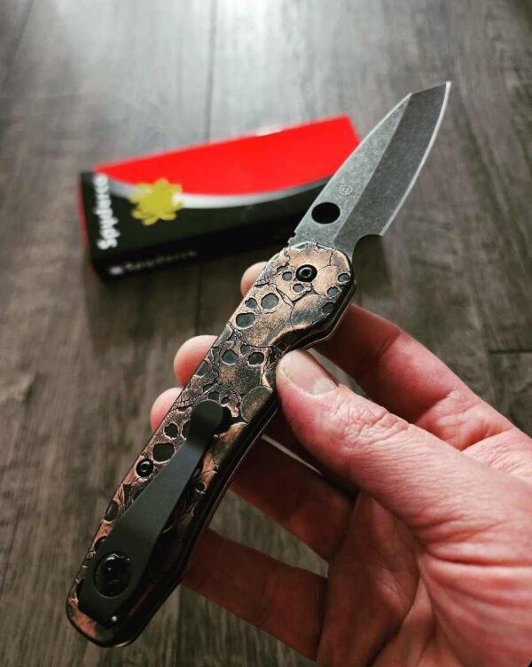 il_fullxfull.5860634550_gz35.jpg 3D Skulls - Spyderco Smock - NEW Relief Engraving Style w/ Aging - Fiber Laser Engraved copper Scales - EDC Gear *Knife Install Optional*