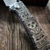 il_fullxfull.5961157300_cqvh.jpg Chaves Knives - Relief Engraved RCK9 - Titanium Scales - Dead Aztec Theme - M390 Steel - COMPLETE KNIFE!! With Extra Clip - New in Box