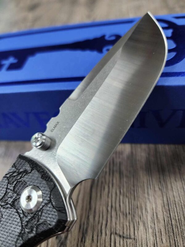 il_fullxfull.6516888034_120s.jpg Chaves Redencion 229 Black Micarta Laser Engraved Skull Pattern and Skull clip! COMPLETE KNIFE - 3.50" Satin ELMAX Blade - New In Box