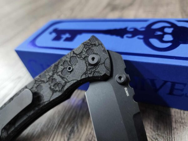 il_fullxfull.6528457846_i7f2.jpg Blacked out Chaves Redencion 229 Black Micarta Laser Engraved Skull Pattern COMPLETE KNIFE - Black ELMAX Blade - Drop Point & Tanto Options