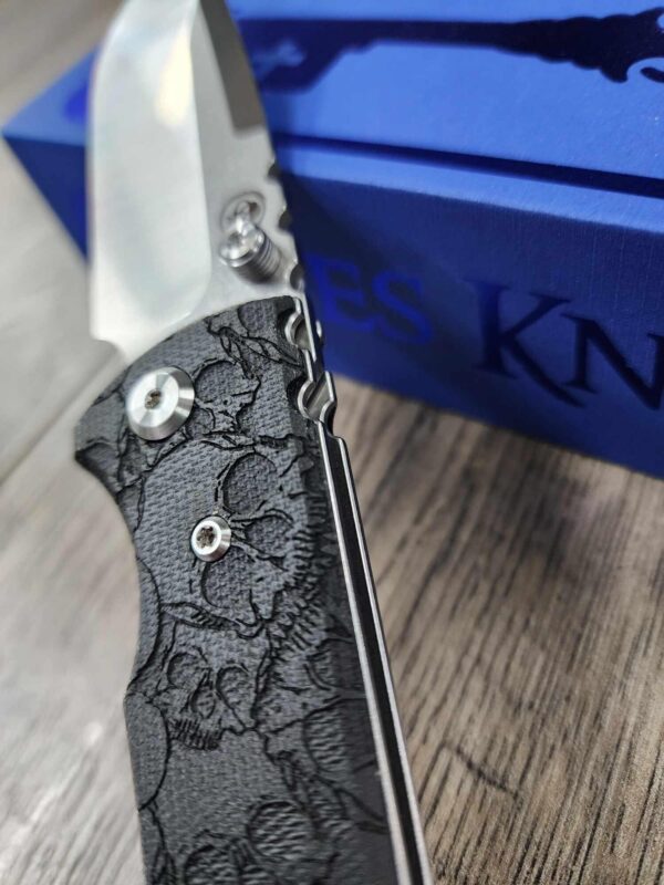 il_fullxfull.6565009737_fiwq.jpg Chaves Redencion 229 Black Micarta Laser Engraved Skull Pattern and Skull clip! COMPLETE KNIFE - 3.50" Satin ELMAX Blade - New In Box