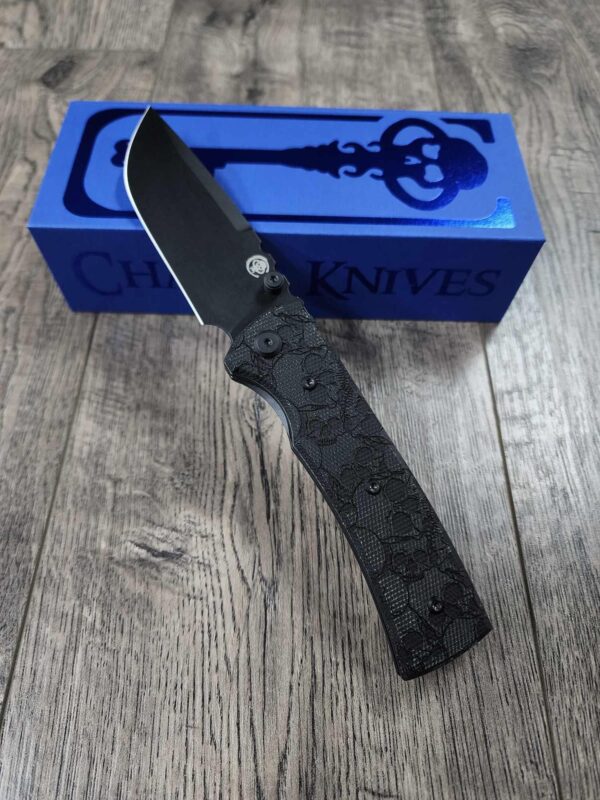 il_fullxfull.6576580145_4spz.jpg Blacked out Chaves Redencion 229 Black Micarta Laser Engraved Skull Pattern COMPLETE KNIFE - Black ELMAX Blade - Drop Point & Tanto Options
