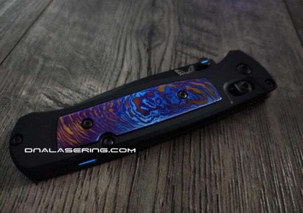 il_fullxfull.6703588636_qv6a.jpg Modulator Black Aluminum Scales - 4 Inlays - Copper - Patina - Titanium - Damascus - Benchmade Bugout - Flytanium Gear *Scales/Handles Only