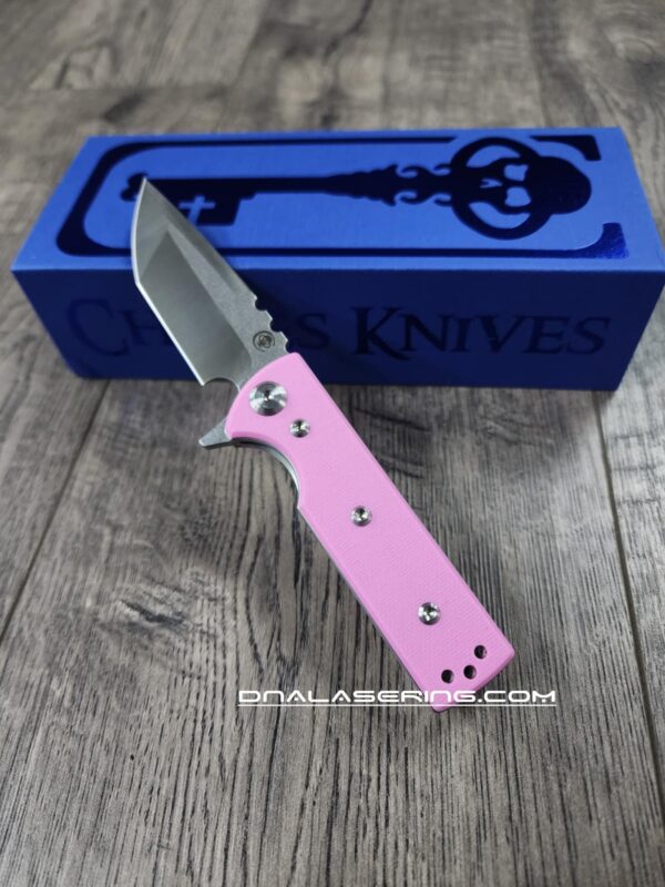 il_fullxfull.6718930976_iu1v.jpg Chaves TAK Blue Label - Pink G-10 Scales - Complete Knife - Satin Elmax Blade - 2 Blade Style Options - New In Box