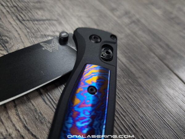 il_fullxfull.6751628141_en48.jpg Modulator Black Aluminum Scales - 4 Inlays - Copper - Patina - Titanium - Damascus - Benchmade Bugout - Flytanium Gear *Scales/Handles Only