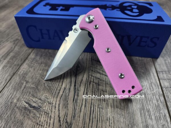 il_fullxfull.6766965445_ci5h.jpg Chaves TAK Blue Label - Pink G-10 Scales - Complete Knife - Satin Elmax Blade - 2 Blade Style Options - New In Box