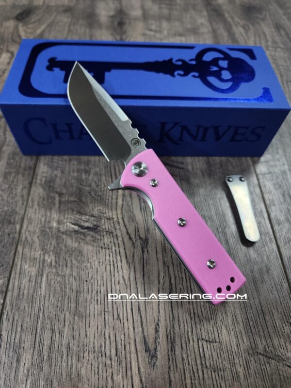 il_fullxfull.6766965455_jups.jpg Chaves TAK Blue Label - Pink G-10 Scales - Complete Knife - Satin Elmax Blade - 2 Blade Style Options - New In Box