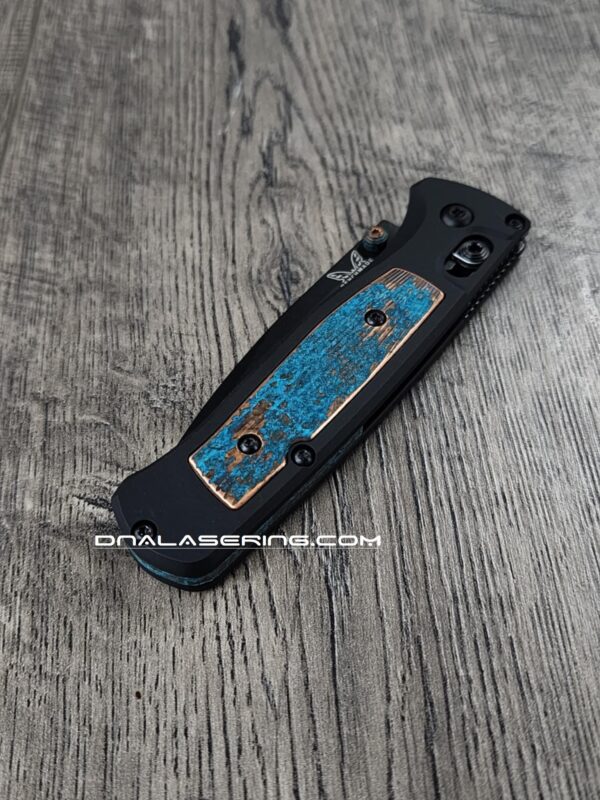 il_fullxfull.6768867023_790s.jpg Modulator Black Aluminum Scales - 4 Inlays - Copper - Patina - Titanium - Damascus - Benchmade Bugout - Flytanium Gear *Scales/Handles Only