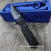 il_fullxfull.6774864953_nc9e.jpg Chaves Knives TAK Flipper Knife - Engraved Dead Aztec - Black Micarta 2.75" - Tanto or Drop Point Blade Option - Complete Knife - EDC
