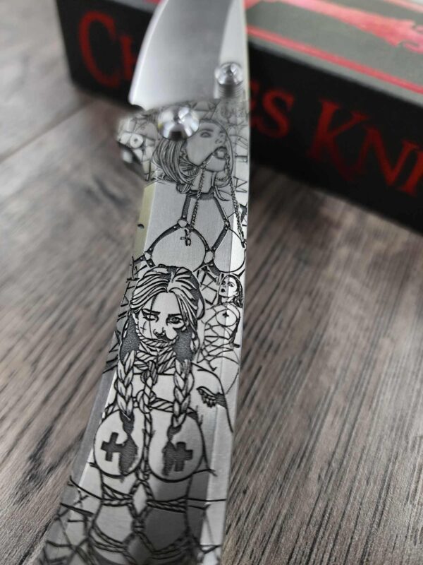 il_fullxfull.6835127535_ovem.jpg Chaves Knives - Relief Engraved RCK9 - Titanium Scales - BDSM/Bondage Theme - M390 Steel - COMPLETE KNIFE!! With Extra Clip - New in Box
