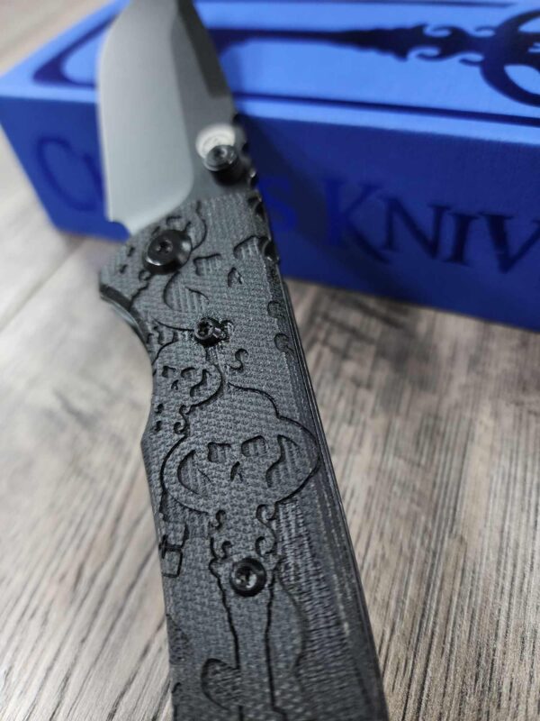 il_fullxfull.6835166047_nuyh.jpg Blacked out Chaves Redencion 229 Black Micarta Laser Engraved Skull KEY Design COMPLETE Knife- Black ELMAX Blade- Drop Point & Tanto Options