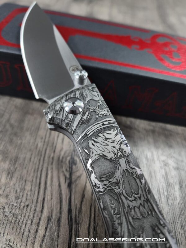 il_fullxfull.6932815082_9bbz.jpg Chaves Knives - Relief Engraved RCK9 - Davy Jones - Titanium - M390 steel - COMPLETE KNIFE!! With Extra clip - New in box