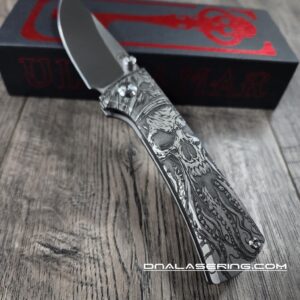 Chaves Knives - Relief Engraved RCK9 - Davy Jones - Titanium - M390 steel - COMPLETE KNIFE!! With Extra clip - New in box